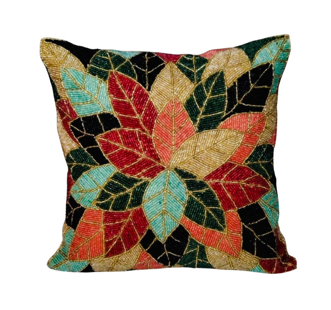 Multi Leaf Coloured Cushion Cover - Botanical Decorative Pillow