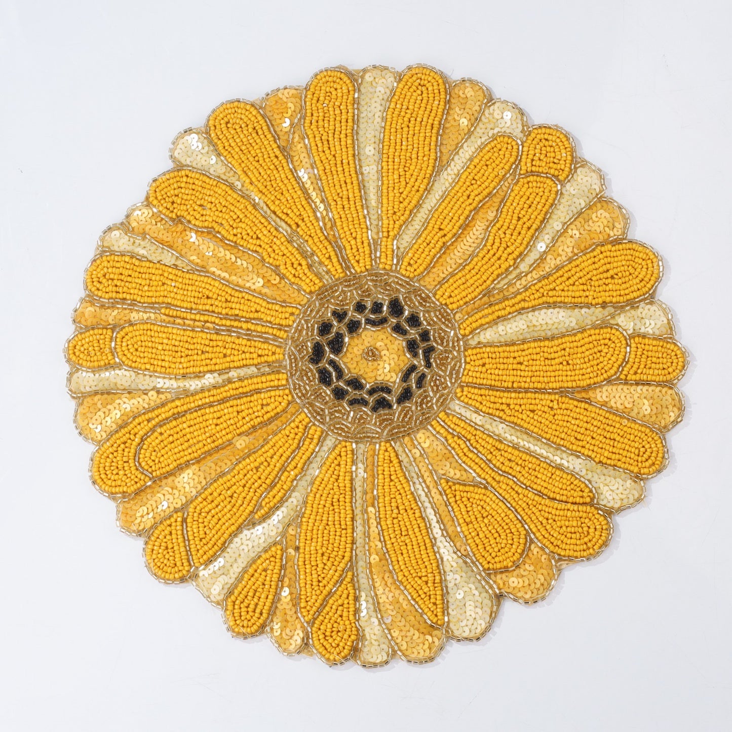 Elegant Woven Yellow Round Table Mat with Decorative Trim