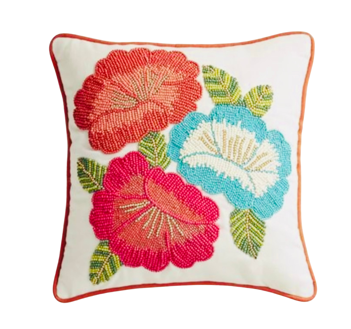 Red & Blue Flower Cushion Cover - Floral Print Throw Pillow Case