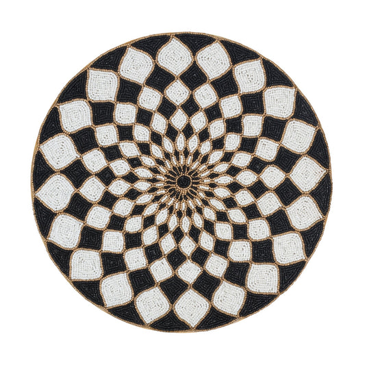 Elegant Woven Black and White Table Mat with Decorative trim