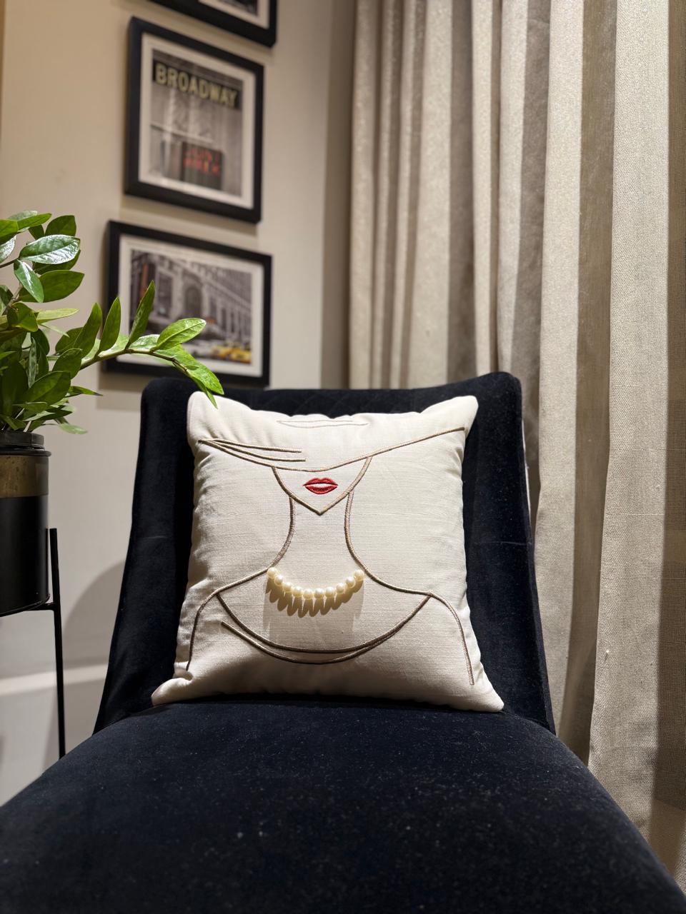 Pearl Muse Embroidered Cushion Cover