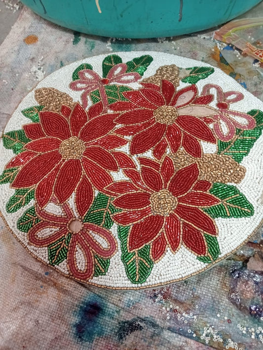 Elegant Woven colorful floral Table Mat with Decorative Trim