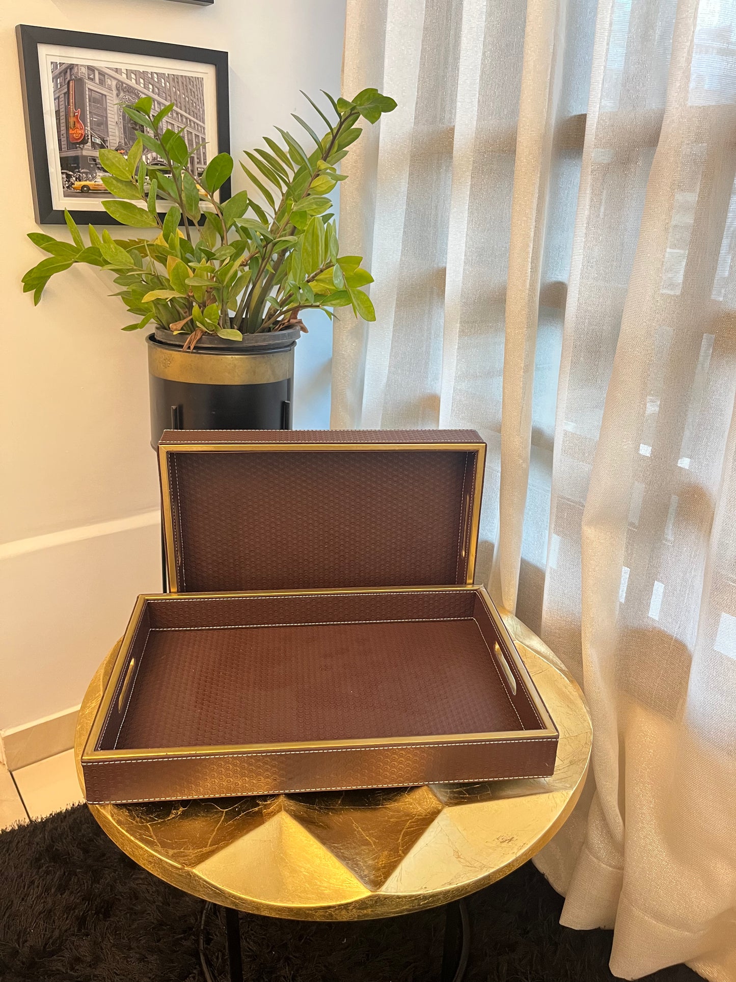 Regal Leatherwood Gold Handle Tray Set (Set of 2)