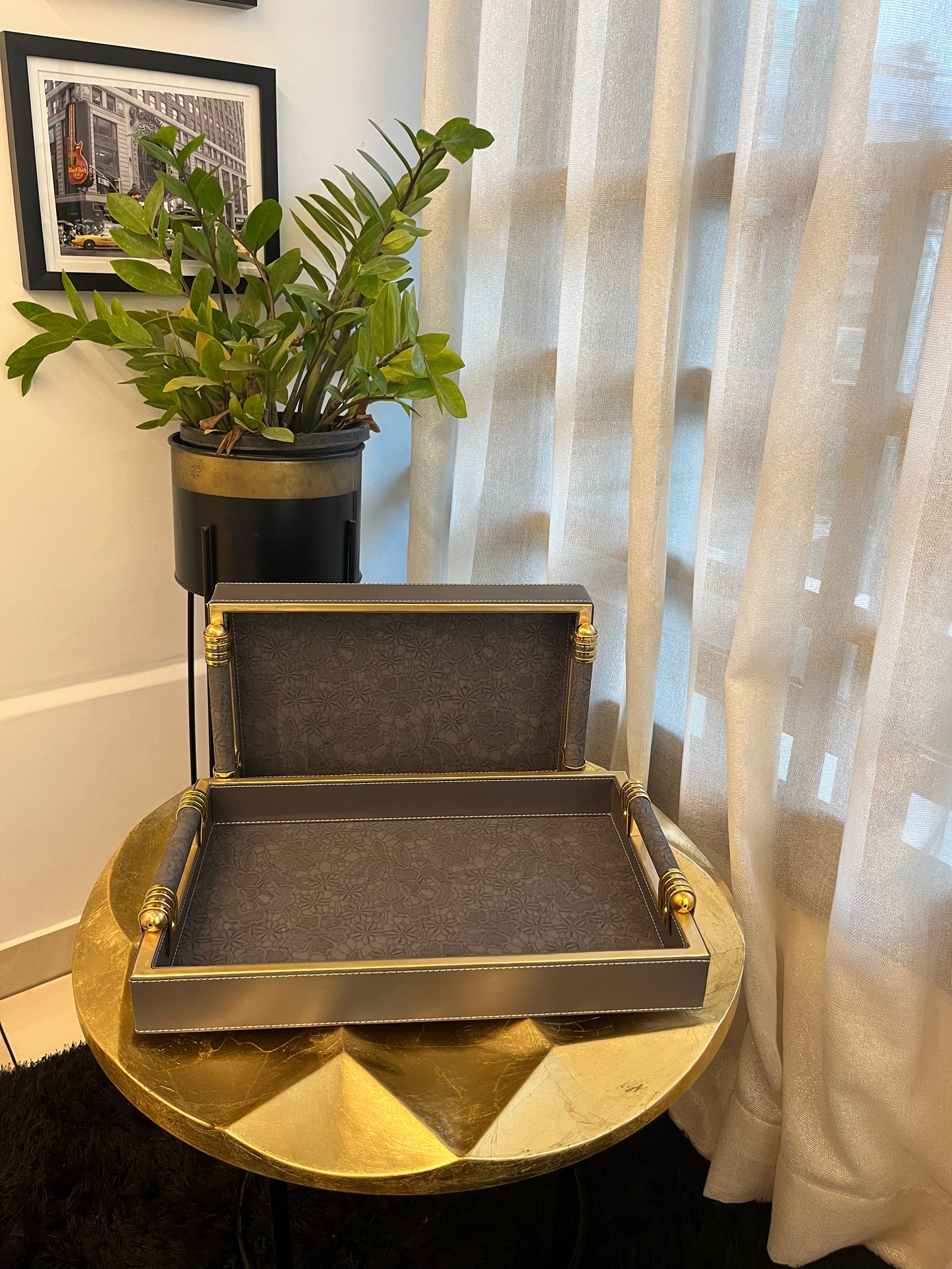 Regal Leatherwood Grey & Gold Handle Tray (Set of 2)