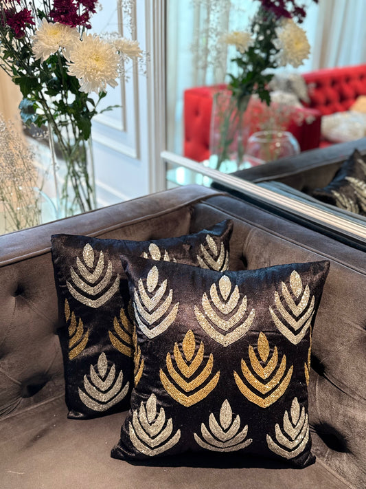 Handmade Black & Gold Cushion Covers