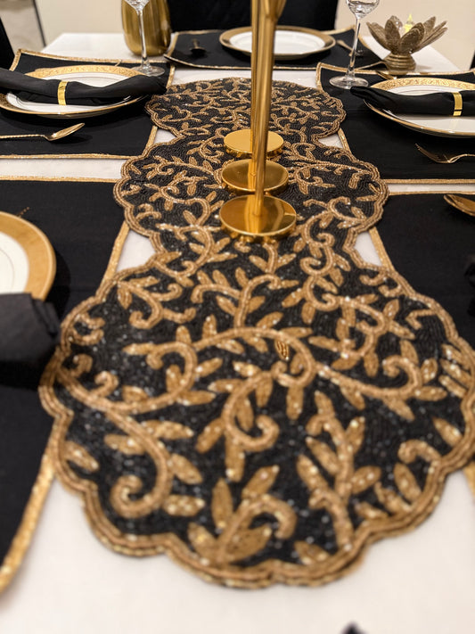Circular Black & Gold Table Runner - Round Table Luxury Runner