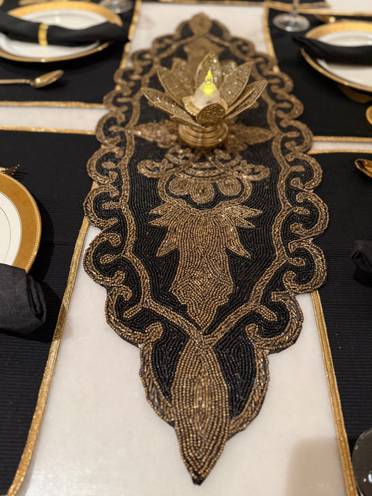 Royal Black & Gold Table Runner - Luxury Decorative Table Runner