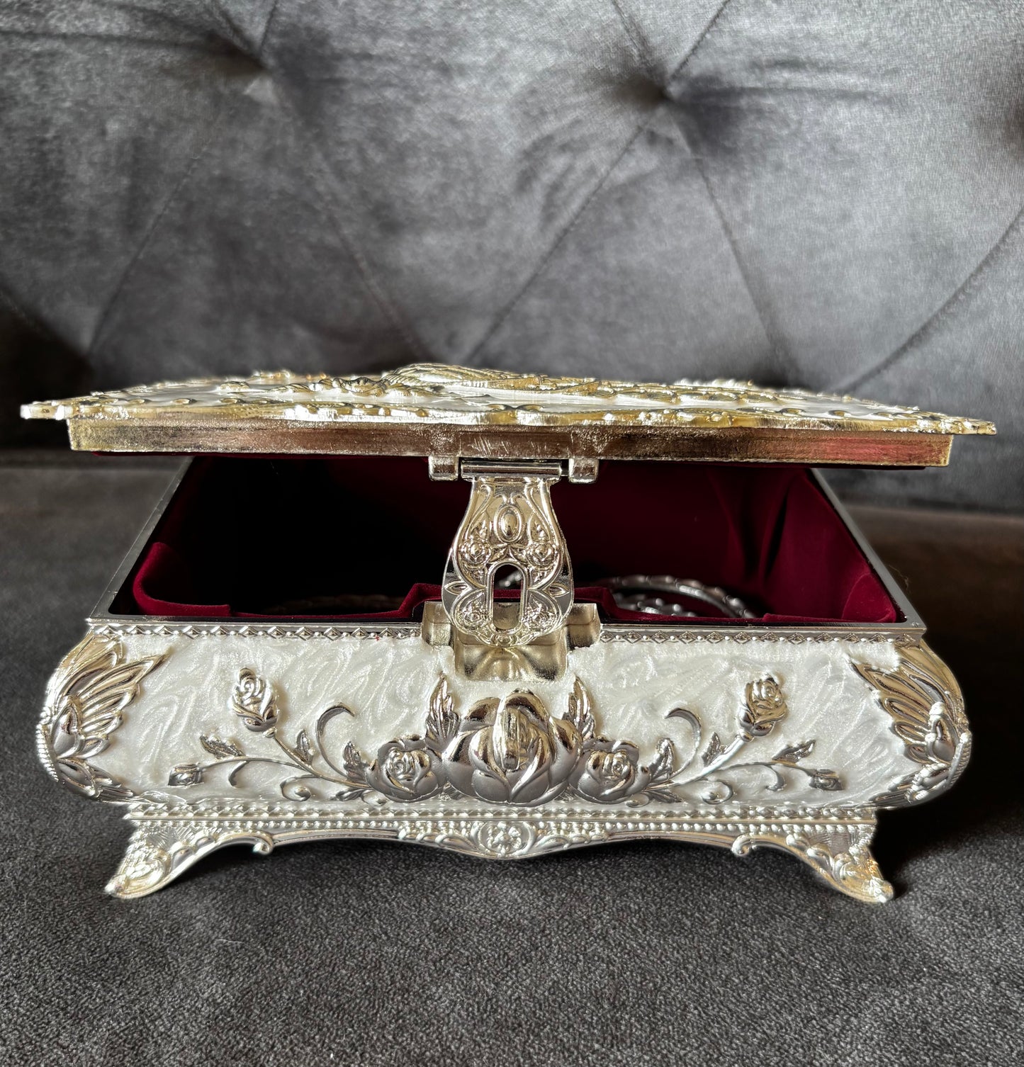 German silver ornate Ivory gift box/jewellery box.