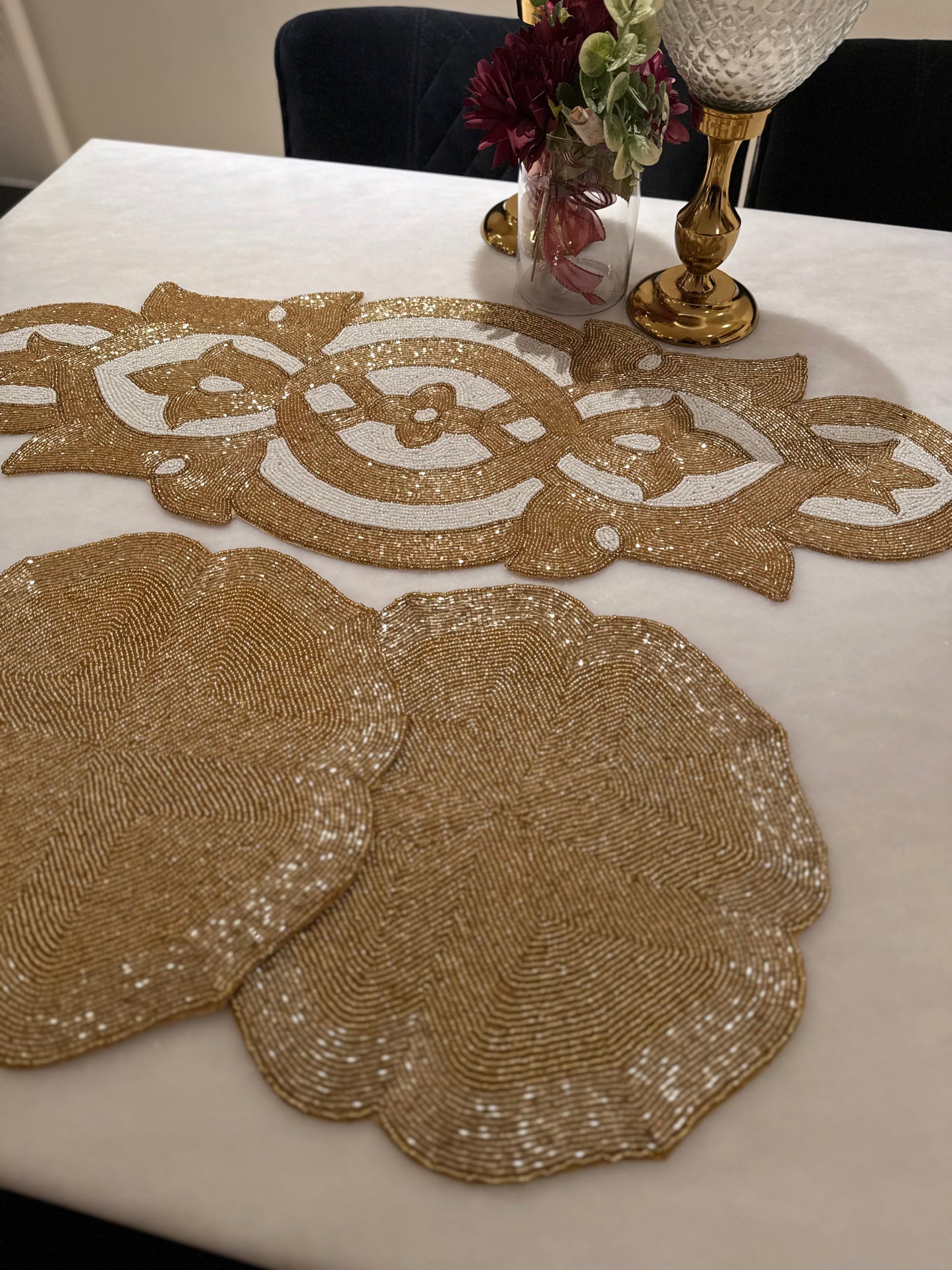 Royal White & Gold Table Runner - Premium Decorative Table Runner