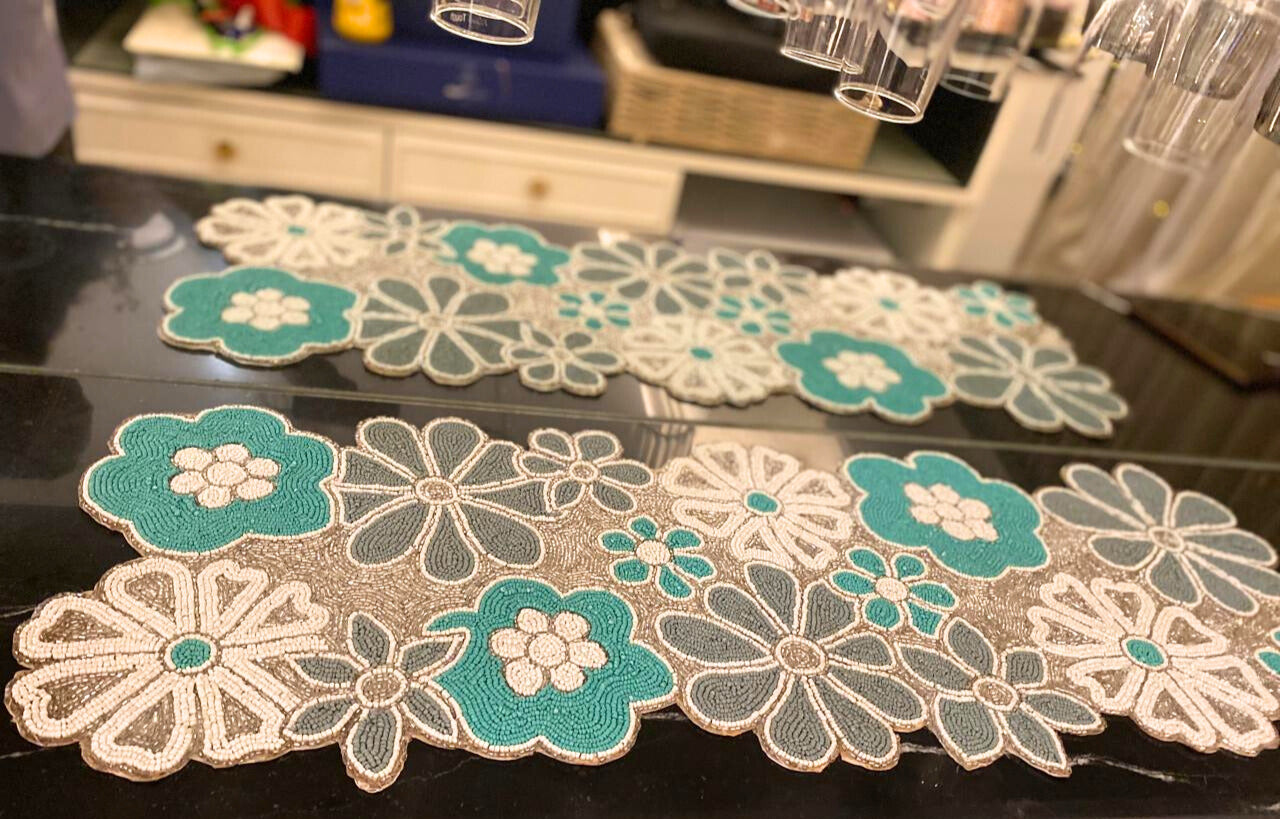 Blue, Grey and White Table Runner