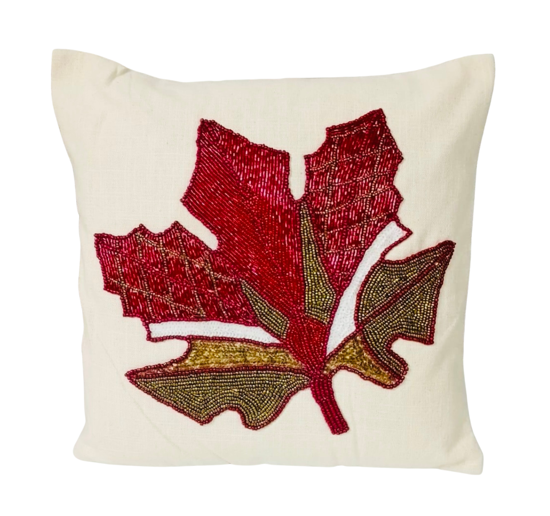 Red Leaf Cushion Cover - Autumn-Inspired Decorative Pillow