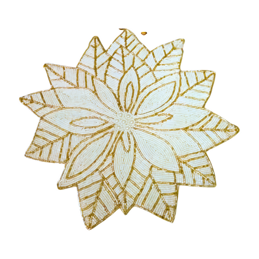 Elegant Woven White Leafy Table Mat with Decorative Trim