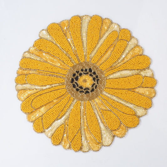 Elegant Woven Yellow Round Table Mat with Decorative Trim