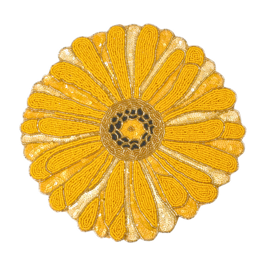 Elegant Woven Yellow Round Table Mat with Decorative Trim