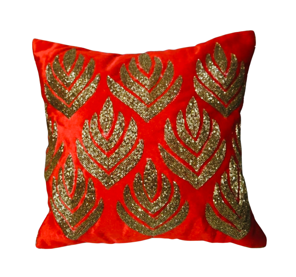 Red & Gold Cushion Cover - Luxury Decorative Throw Pillow Case