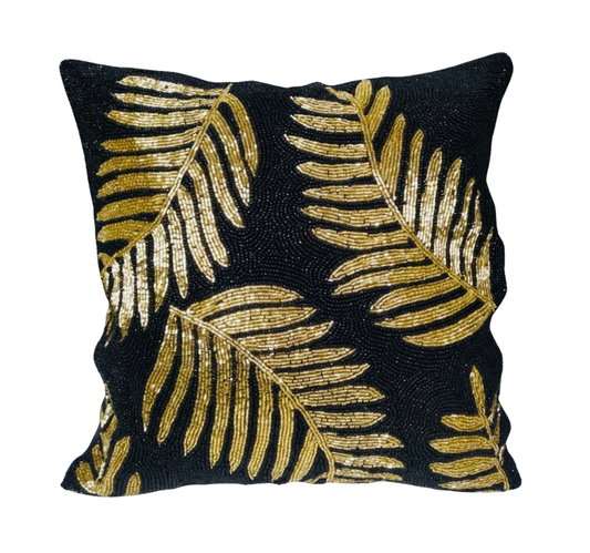 Gold Leaf Cushion Cover - Elegant Metallic Throw Pillow