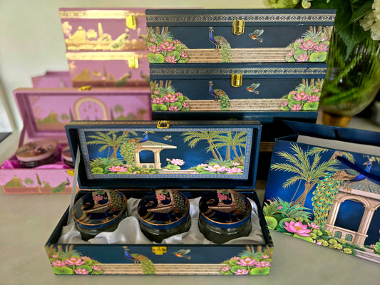 Peacock Blue & Pastel Pink Gift Boxes