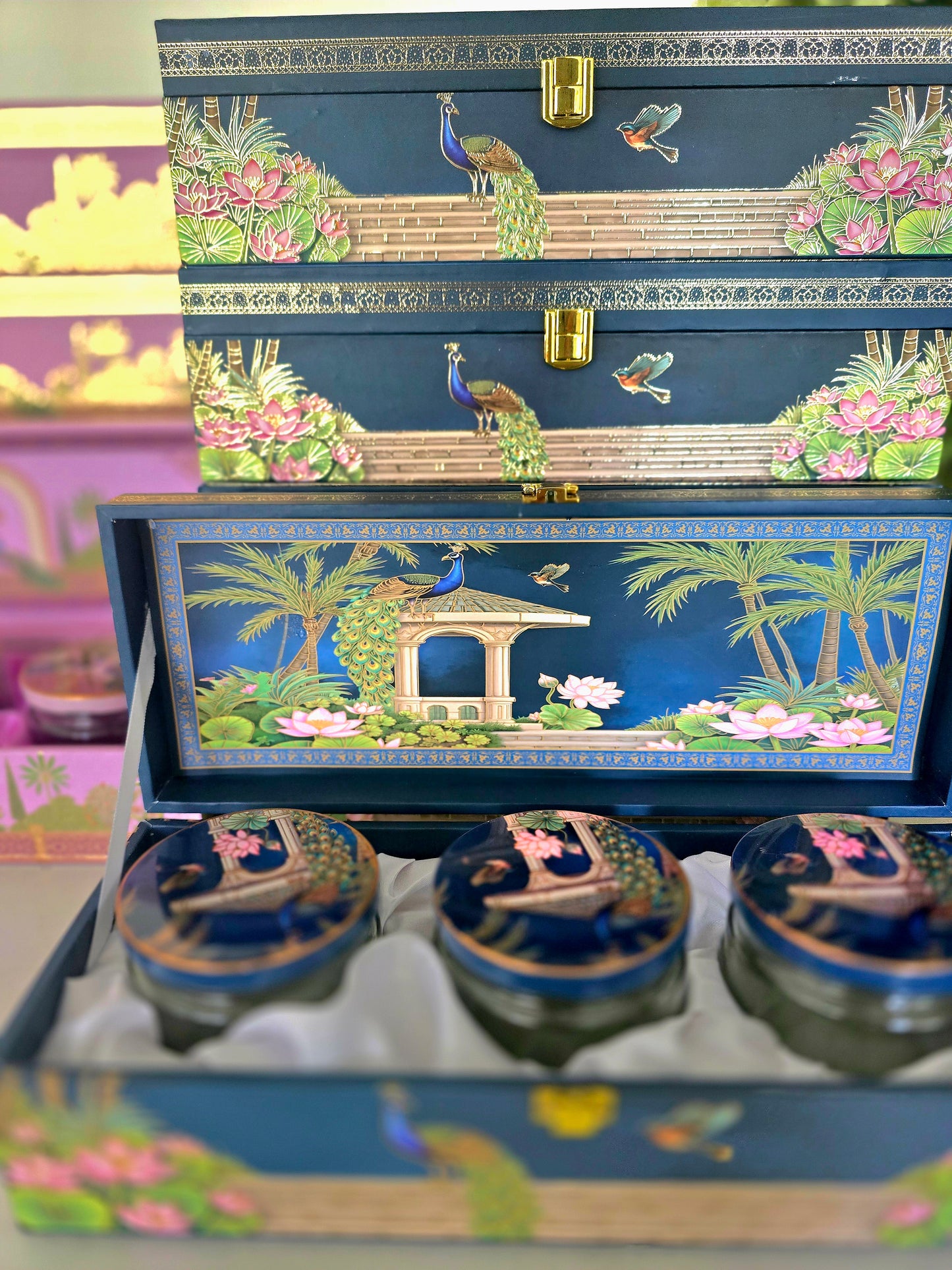 Peacock Blue & Pastel Pink Gift Boxes