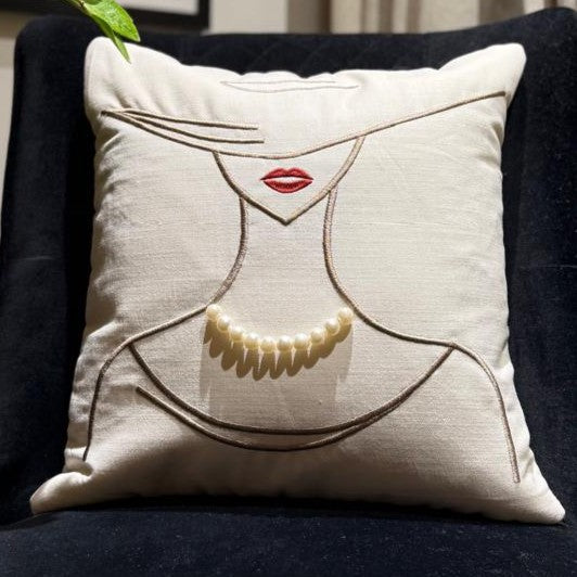 Pearl Muse Embroidered Cushion Cover