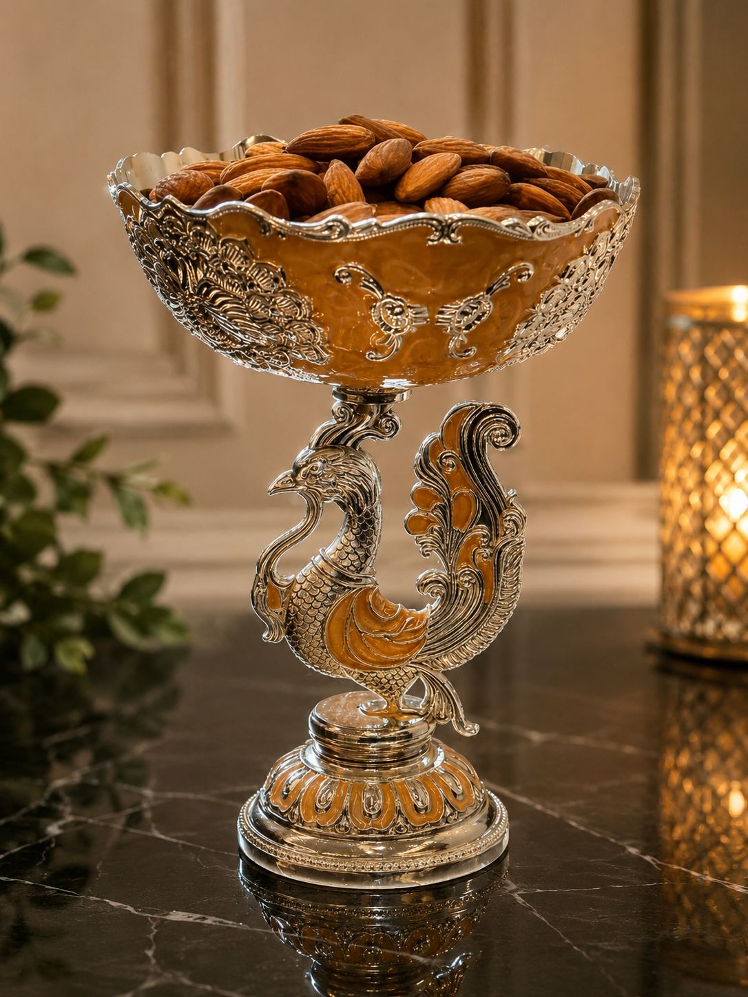 Imperial Peacock Pedestal Bowl