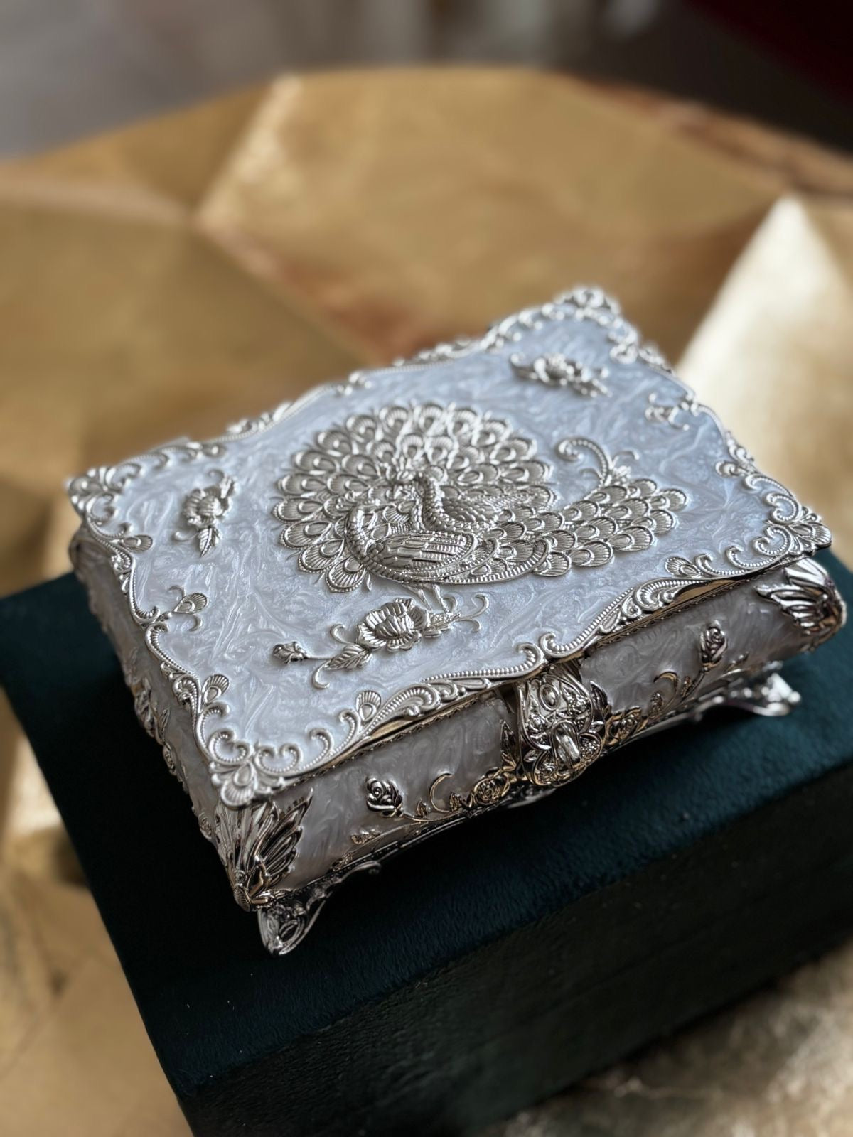 German silver ornate Ivory gift box/jewellery box.