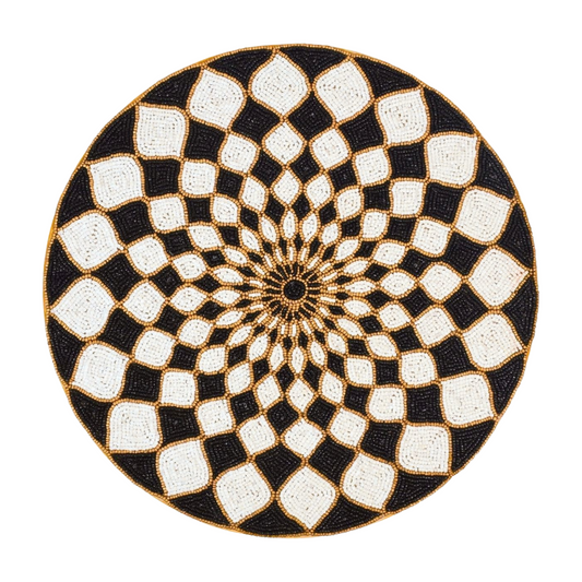 Elegant Woven Black and White Table Mat with Decorative trim