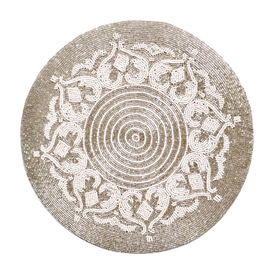 SilverElegant Woven Round Table Mat with Decorative Trim