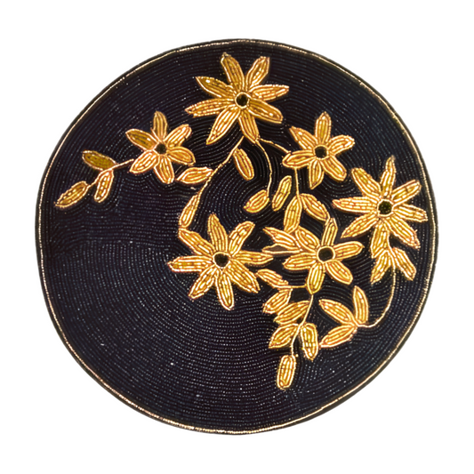 Elegant Woven Black Round Table Mat with Decorative Trim