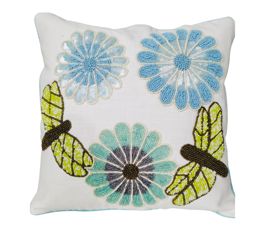 Green Butterfly Cushion Cover - Nature-Inspired Decorative Pillow