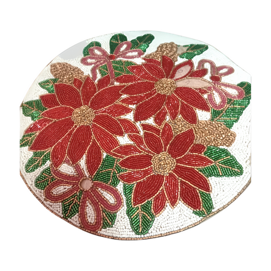 Elegant Woven colorful floral Table Mat with Decorative Trim