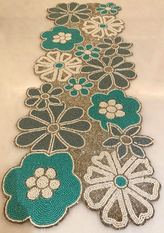 Blue, Grey and White Table Runner