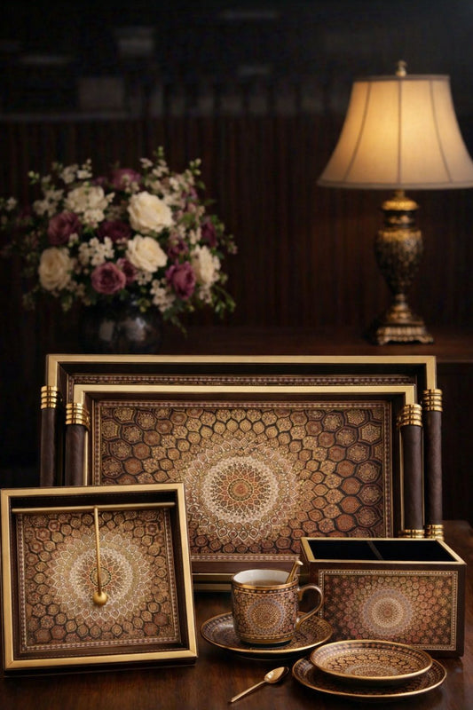 Brown Moroccan Medalion Trays - Set of 4