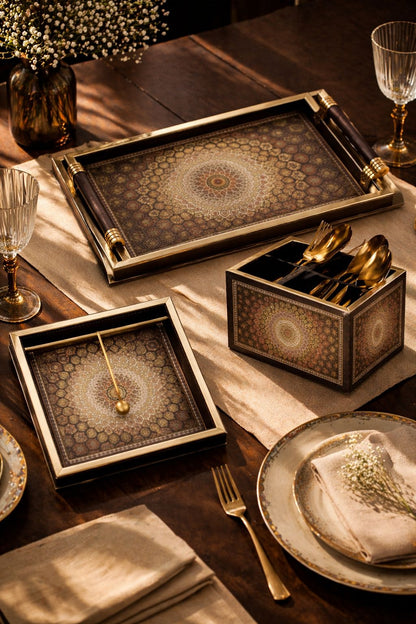 Brown Moroccan Medalion Trays - Set of 4