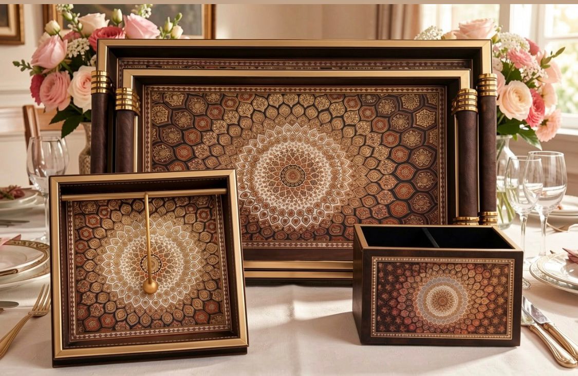 Brown Moroccan Medalion Trays - Set of 4