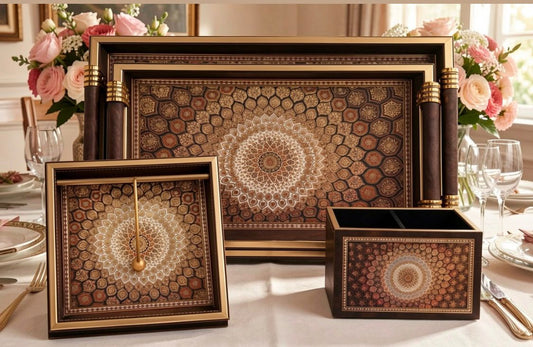 Brown Moroccan Medalion Trays - Set of 4