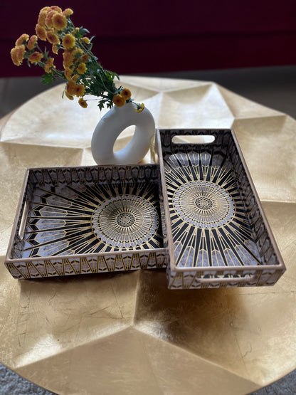 Regal Sunburst Mirror Tray Set of 3