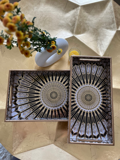 Regal Sunburst Mirror Tray Set of 3
