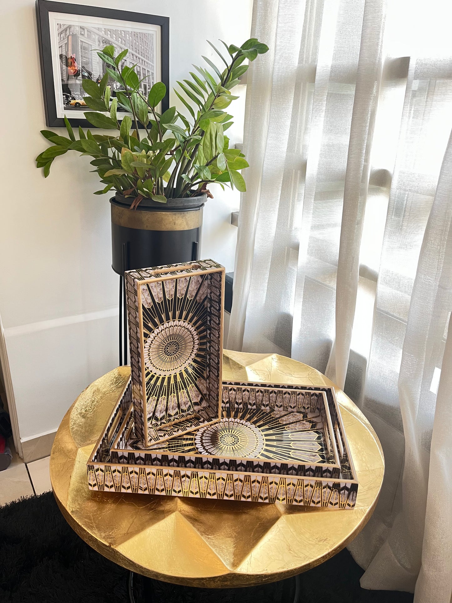 Regal Sunburst Mirror Tray Set of 3