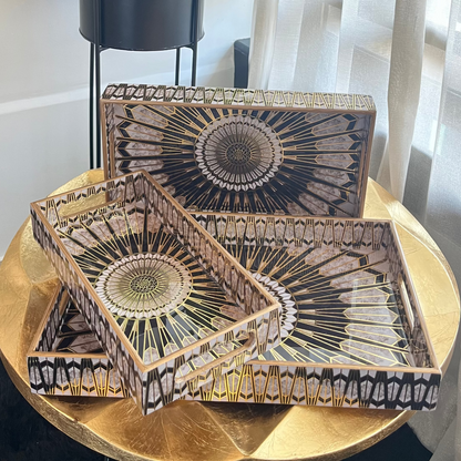 Regal Sunburst Mirror Tray Set of 3