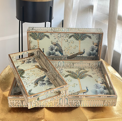 Royal Peacock Tray Set of 3