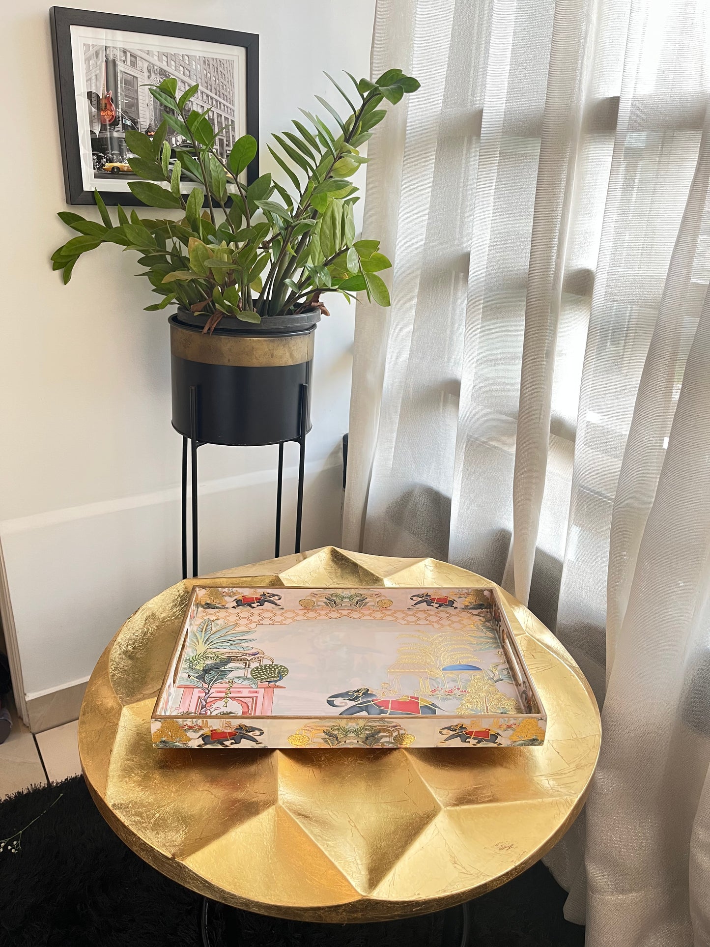 Royal Maharaja Gold Engraved Wooden Tray Set (Set of 3)