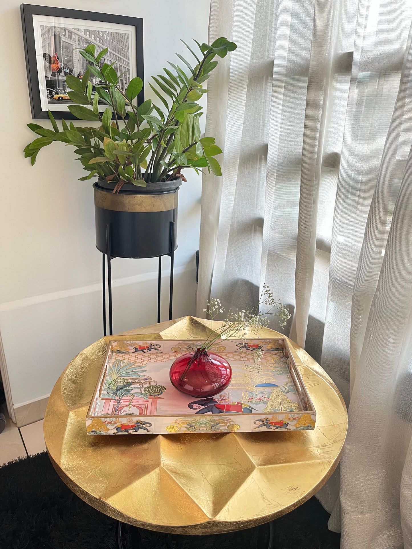 Royal Maharaja Gold Engraved Wooden Tray Set (Set of 3)