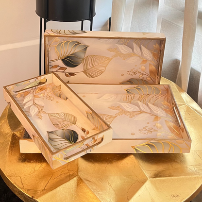 Golden Botanical Luxe Tray Set of 3