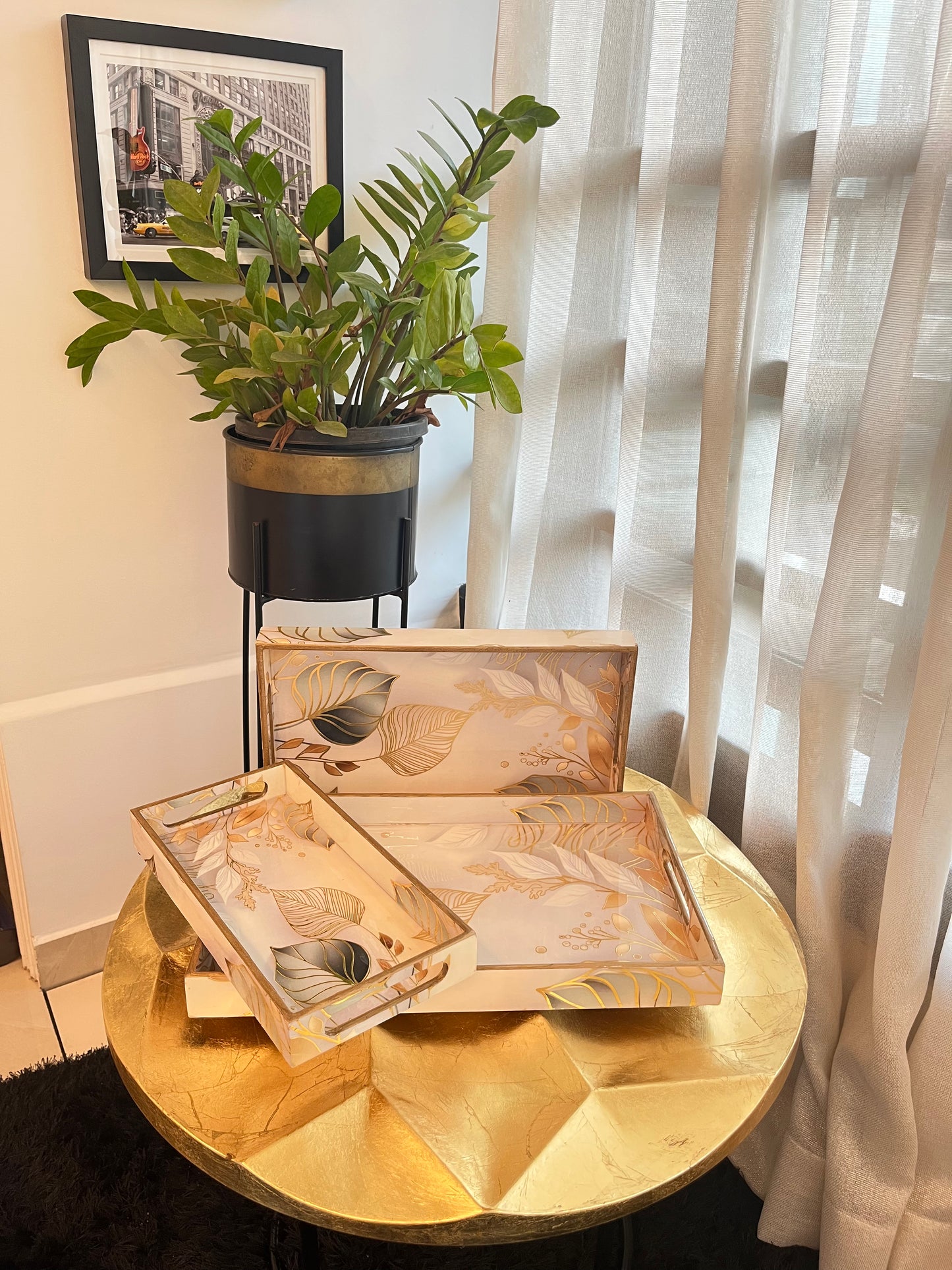 Golden Botanical Luxe Tray Set of 3