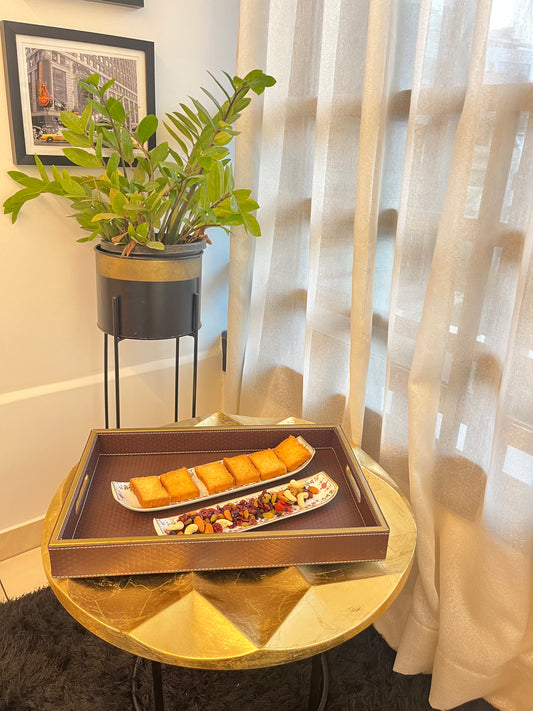 Regal Leatherwood Gold Handle Tray Set (Set of 2)