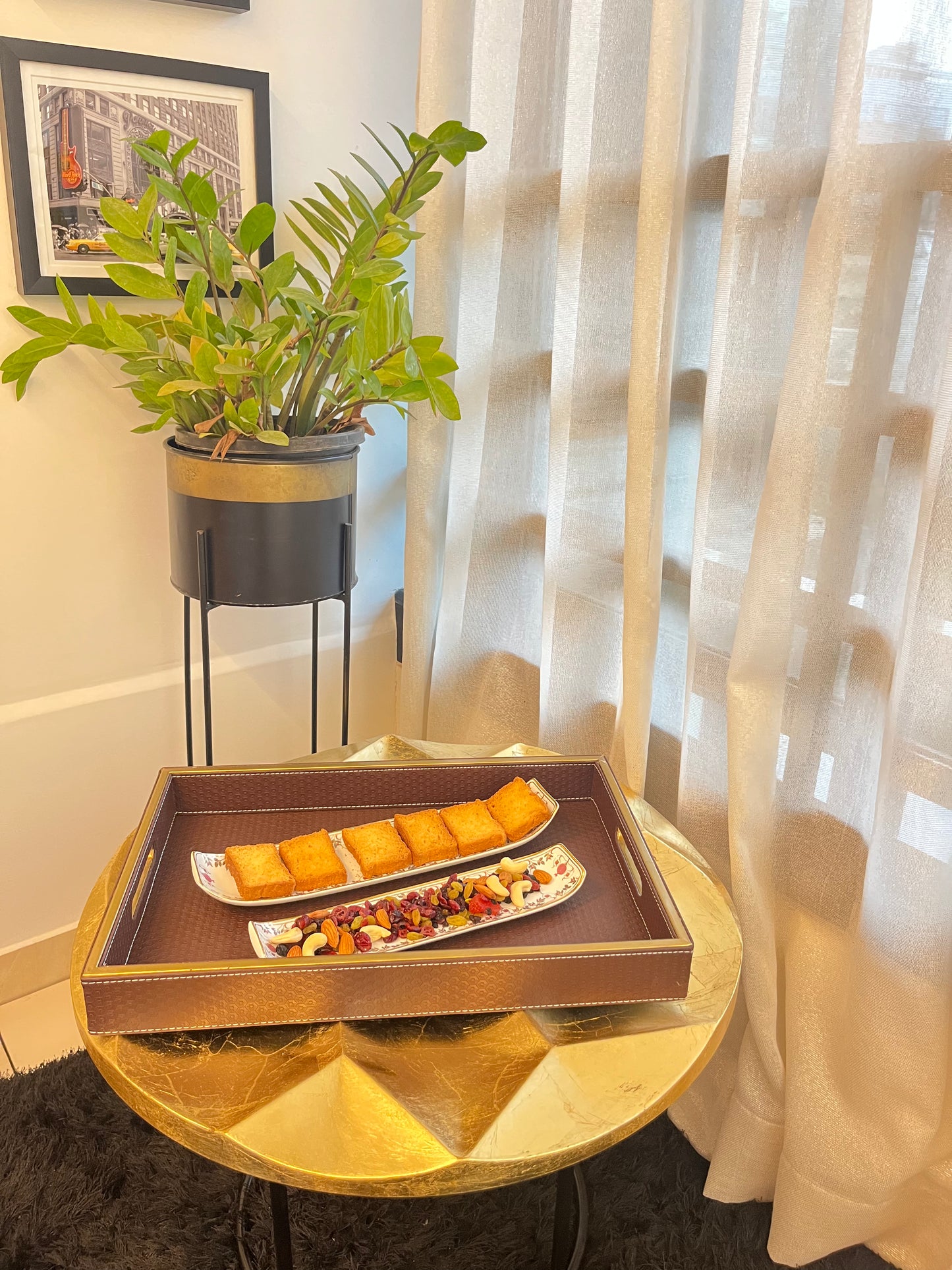 Regal Leatherwood Gold Handle Tray Set (Set of 2)