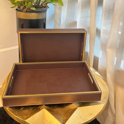 Regal Leatherwood Gold Handle Tray Set (Set of 2)