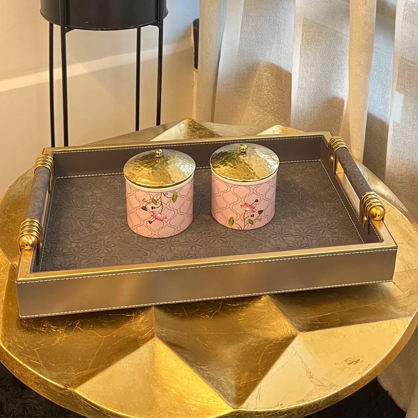 Regal Leatherwood Grey & Gold Handle Tray (Set of 2)