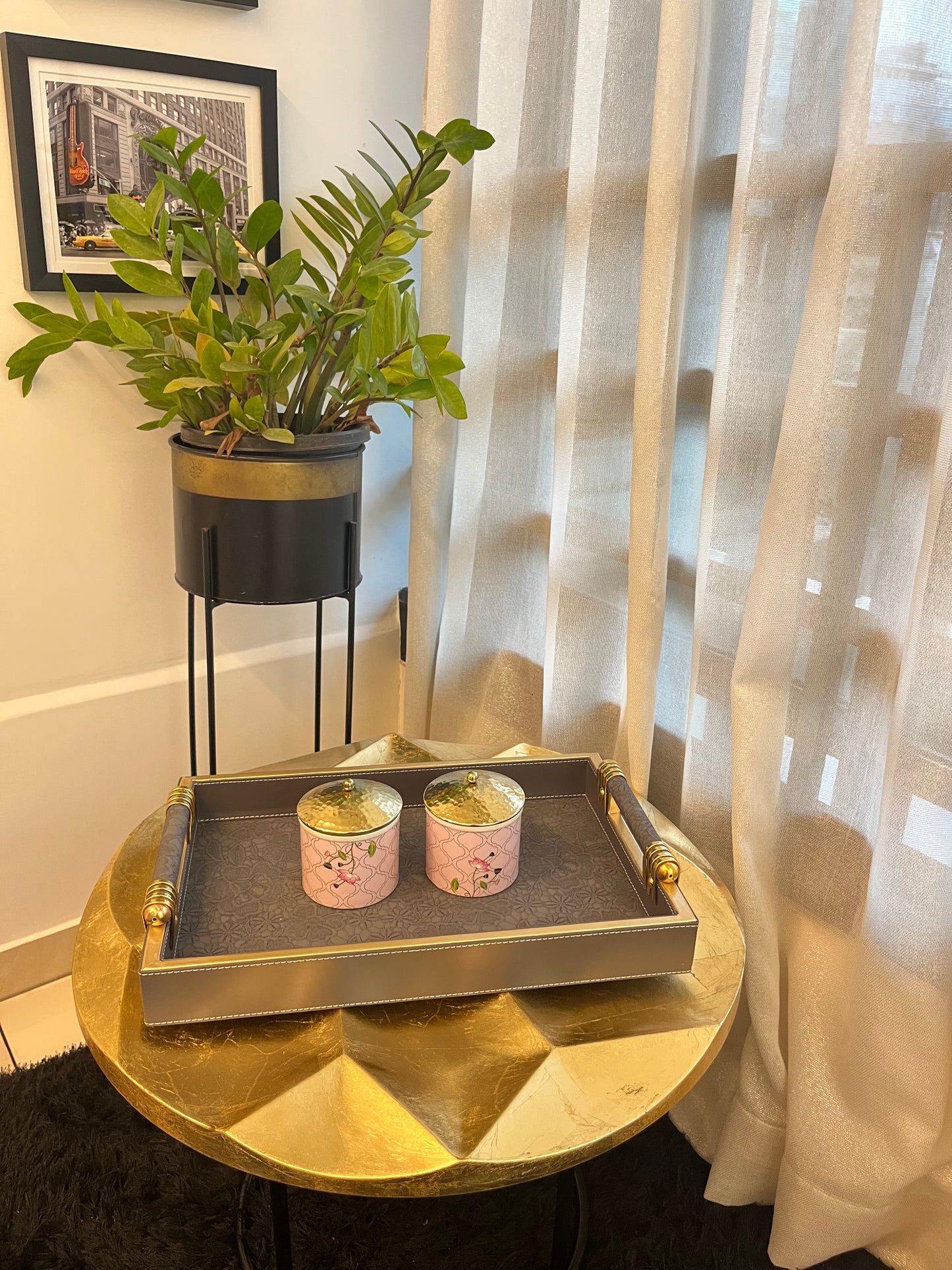 Regal Leatherwood Grey & Gold Handle Tray (Set of 2)