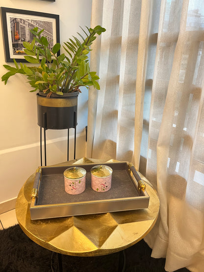 Regal Leatherwood Grey & Gold Handle Tray (Set of 2)